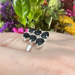 Black Onyx Adjustable Silver Ring